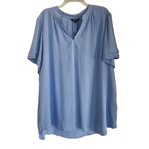 Light Blue V-Neck Short Sleeve Blouse Sz Xl Nwt